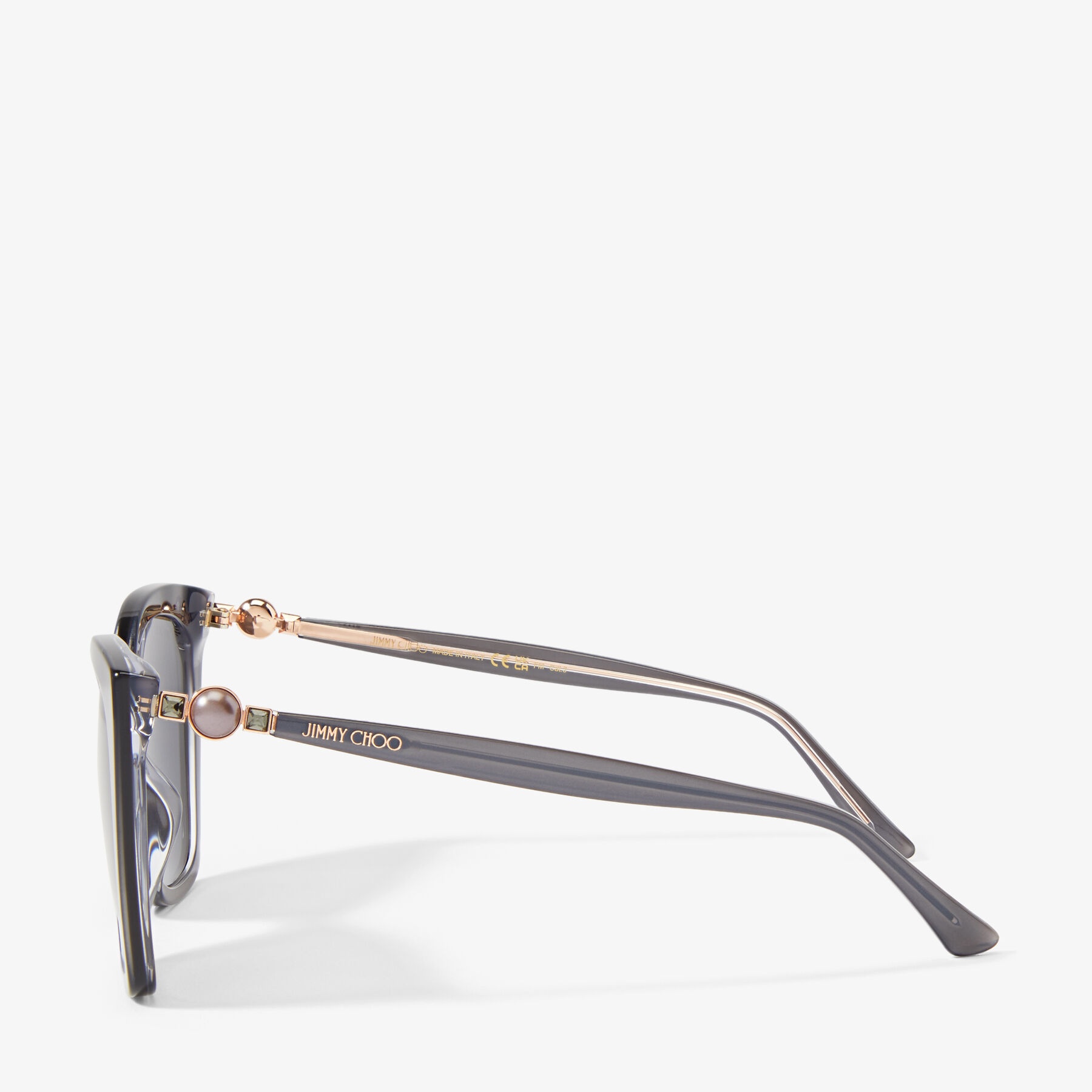 Rua/G
Pearled Grey Cat Eye Sunglasses with Pearls and Swarovski Crystals - 2