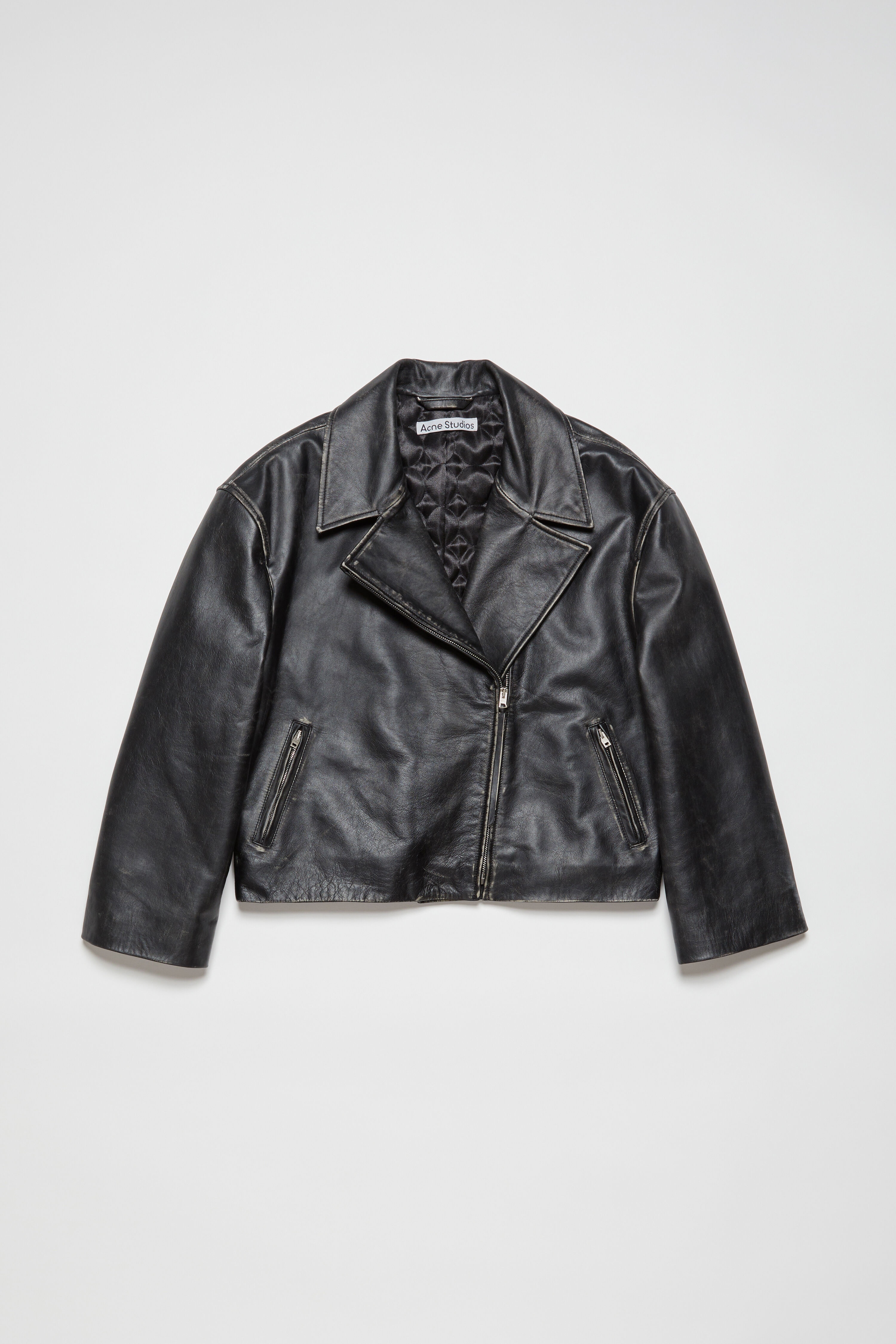 Sanded leather biker jacket - Black - 7