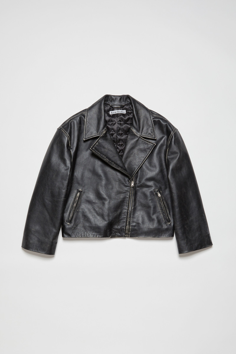 Sanded leather biker jacket - Black 7