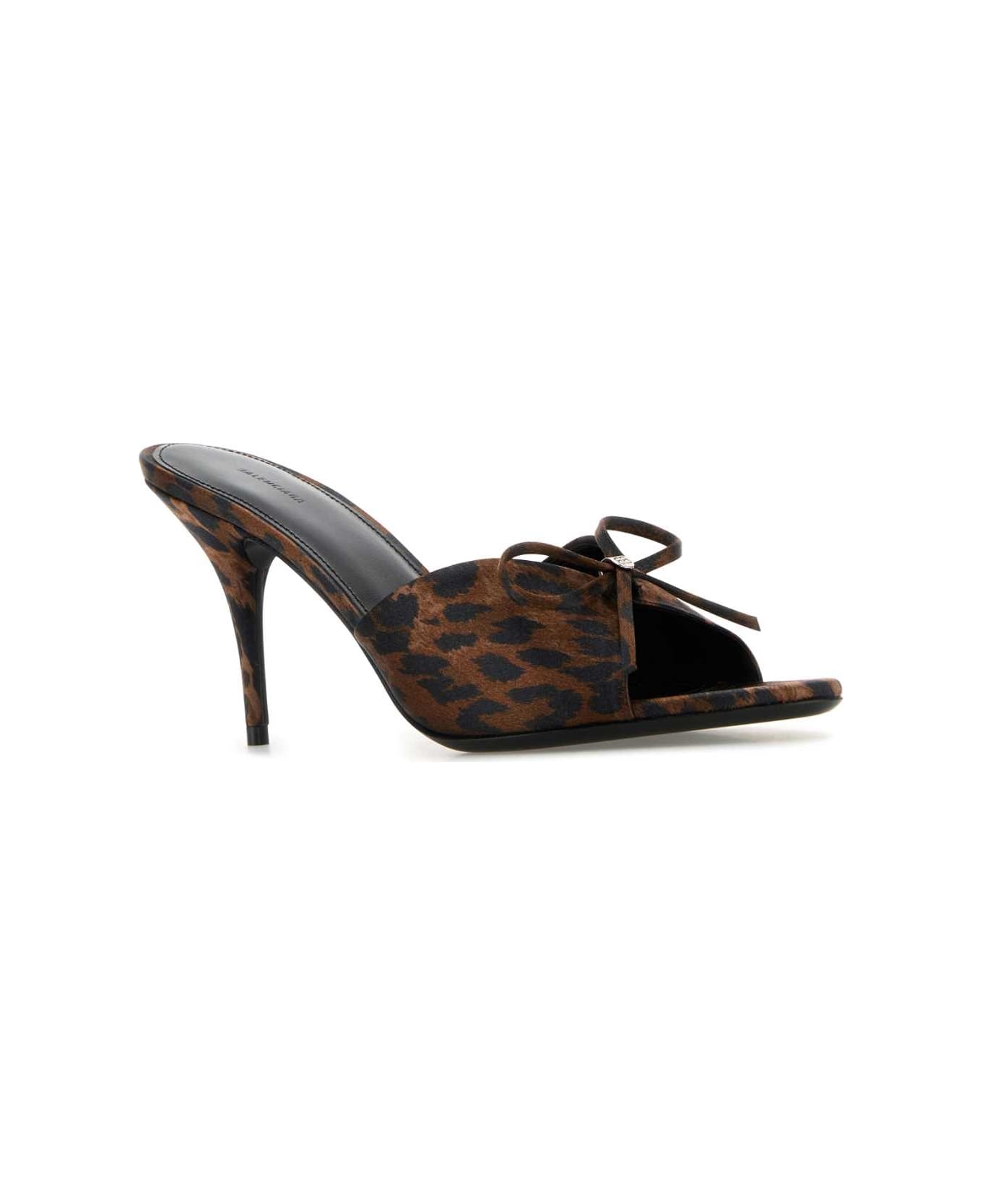 Printed Satiin Knife Bow Mules - 2