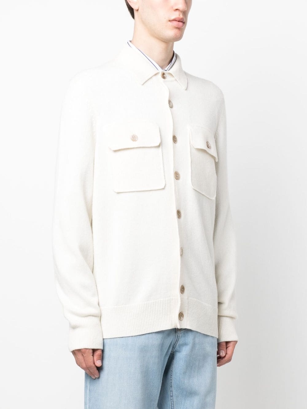fine-knit cashmere shirt cardigan - 3