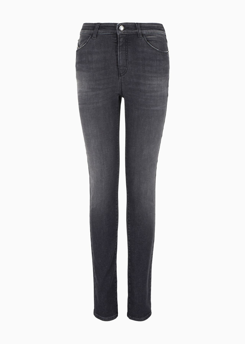 J18 High-rise, skinny-leg jeans in a worn-look denim 1
