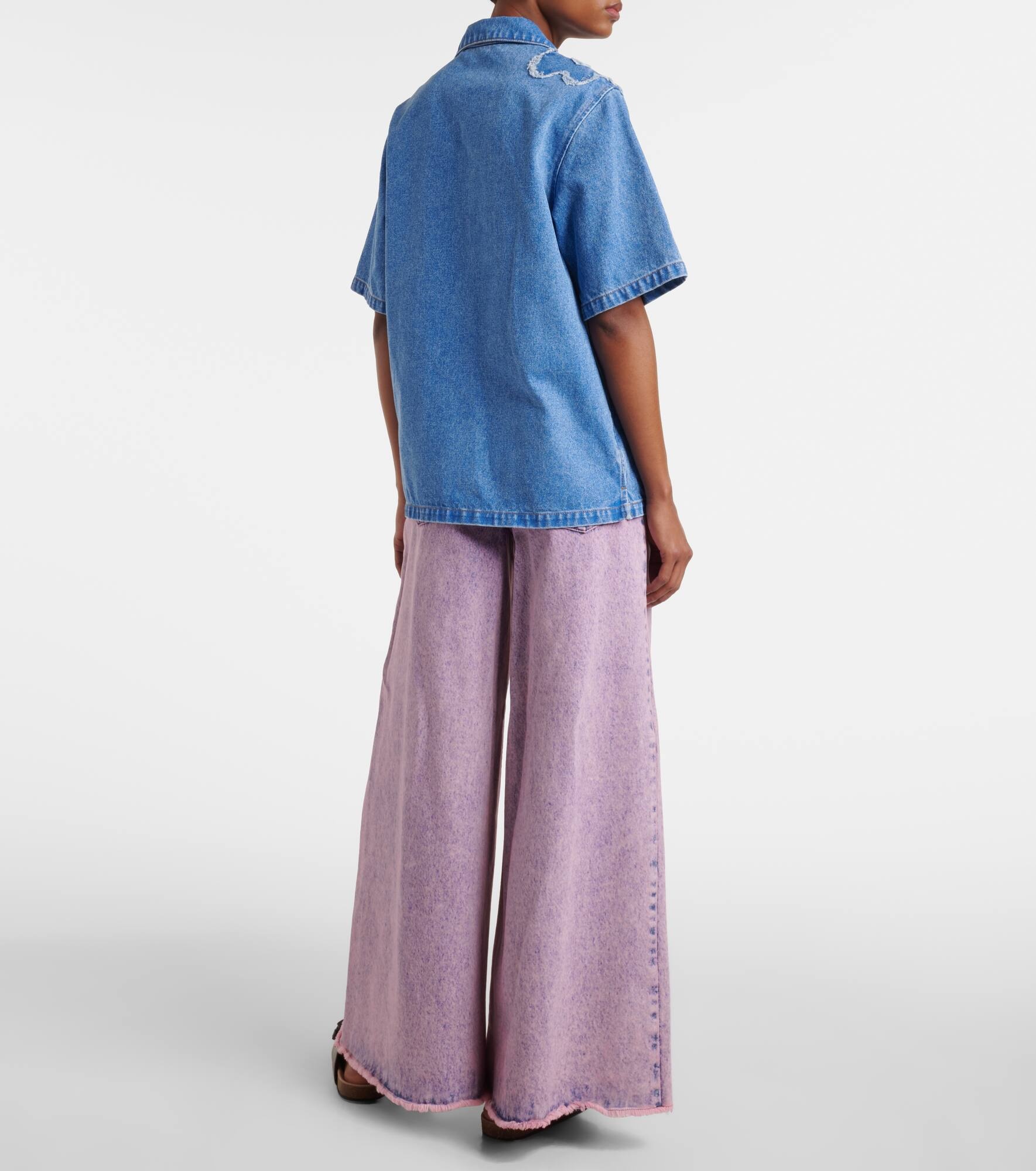 Floral embroidered denim shirt - 3