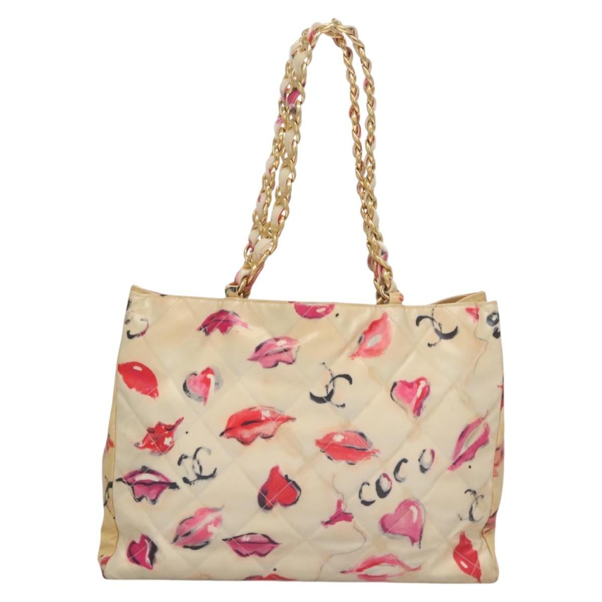CHANEL CHANEL Matelasse Chain Coco Mark Lip Tote Bag Vinyl Red CC 