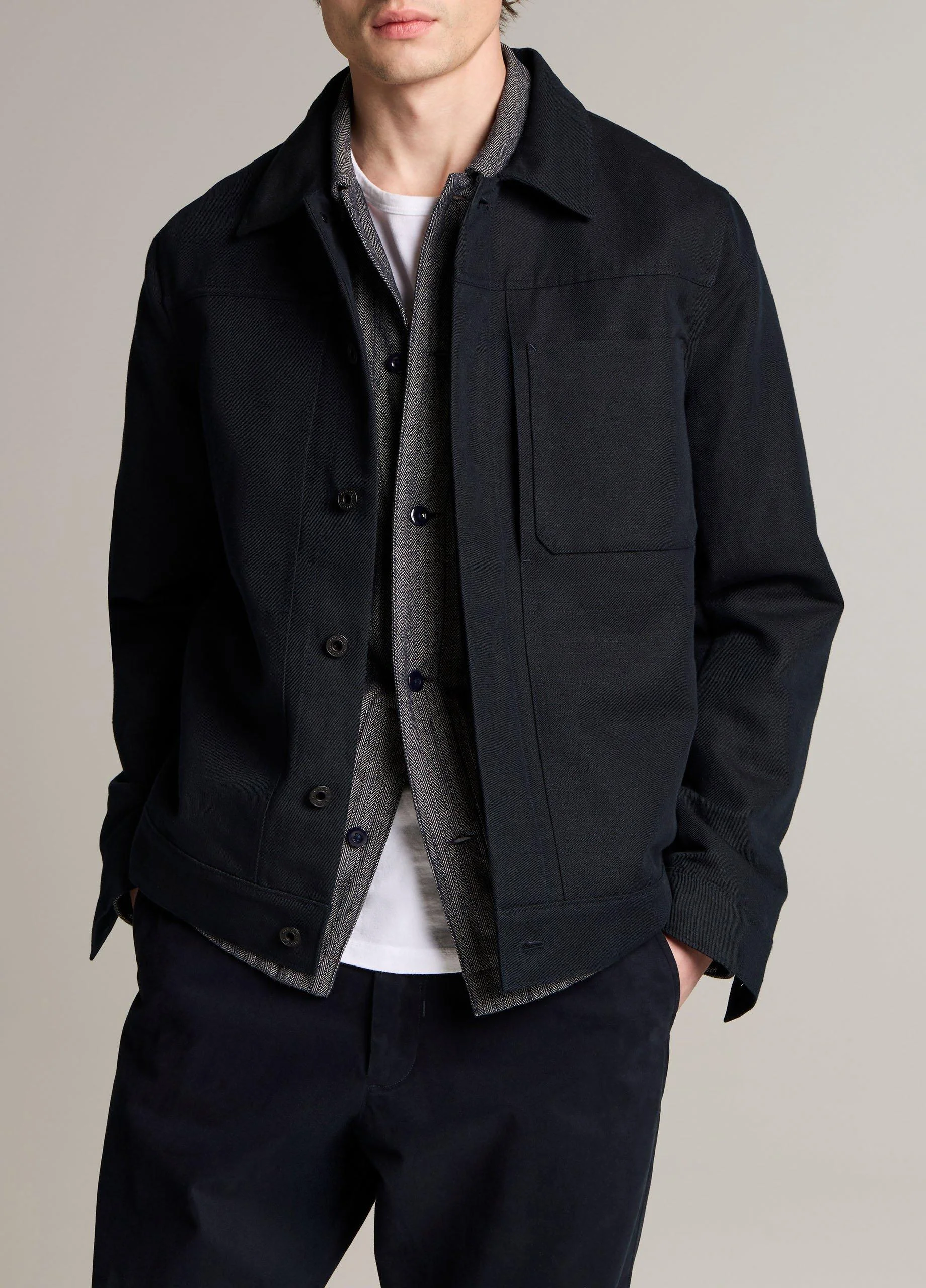 Cotton-Linen Trucker Jacket - 1