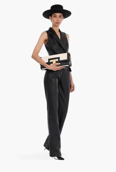 Balmain Black double-breasted leather jumpsuit outlook