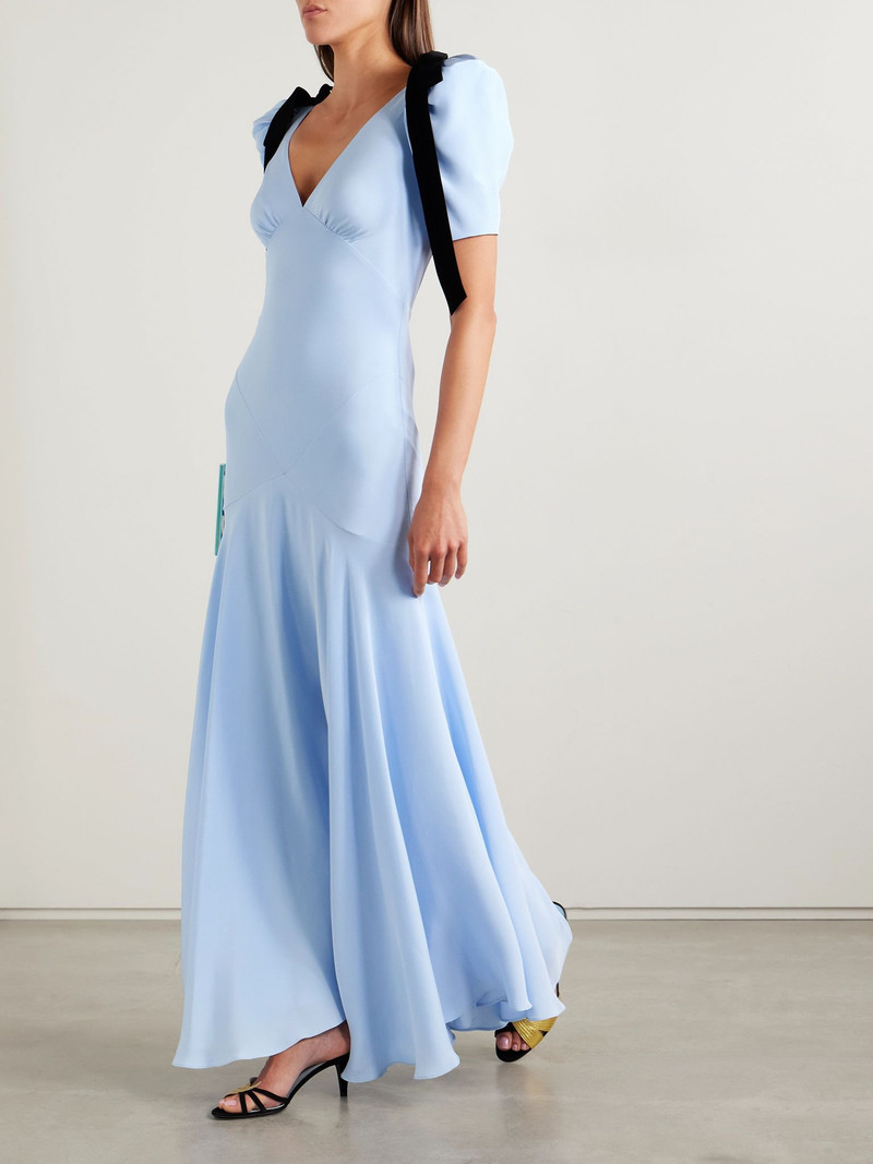 RODARTE Velvet bow-embellished silk-crepe gown Blue outlook