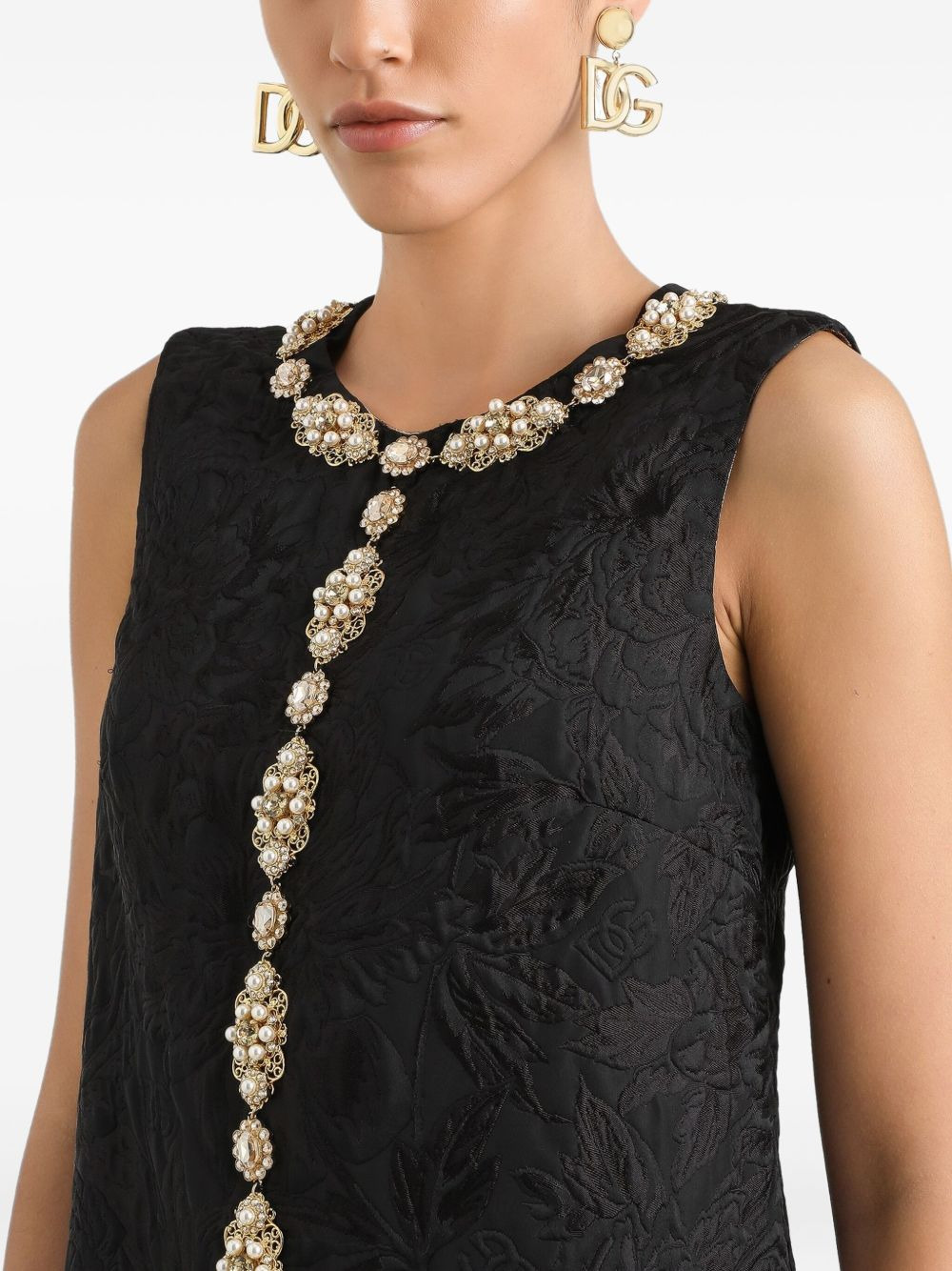 floral-brocade sleeveless dress - 4