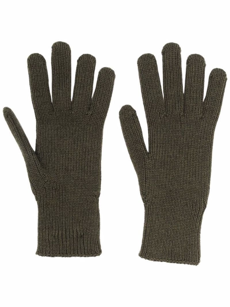 logo patch knitted gloves - 1