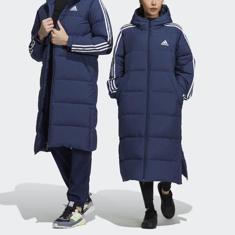 adidas Terrex 3st Long Coat Outdoor Sports Mid-Length Stay Warm Hooded Down Jacket Blue H20763 - 5