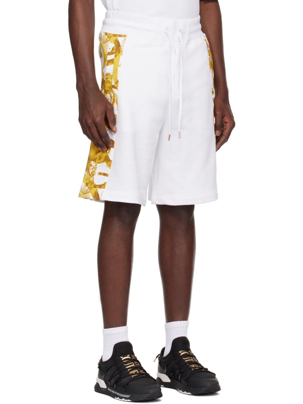 White & Gold Watercolor Couture Shorts - 2