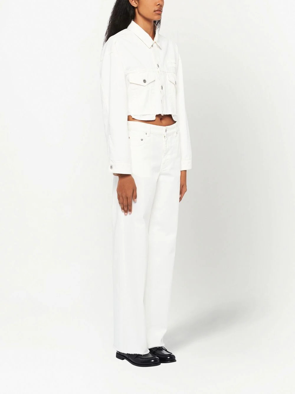 embroidered-logo cropped denim jacket - 3