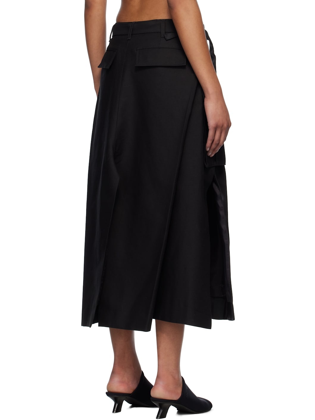 Black WTAPS Edition Cotton Back Satin Midi Skirt - 3