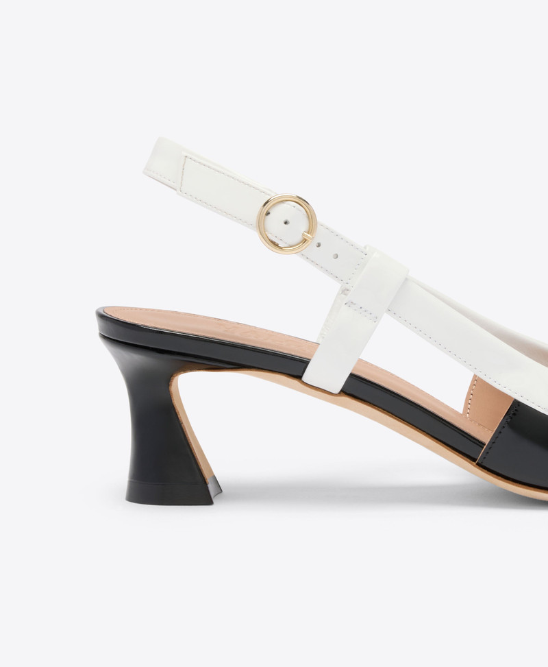 Tate 45 Black & White Patent Kitten Heel Slingbacks 4