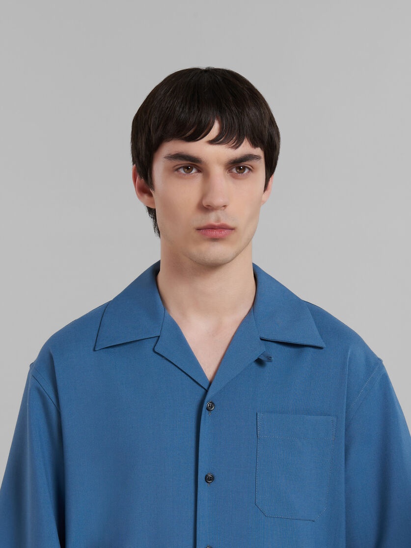 BLUE TROPICAL WOOL BOWLING SHIRT - 4