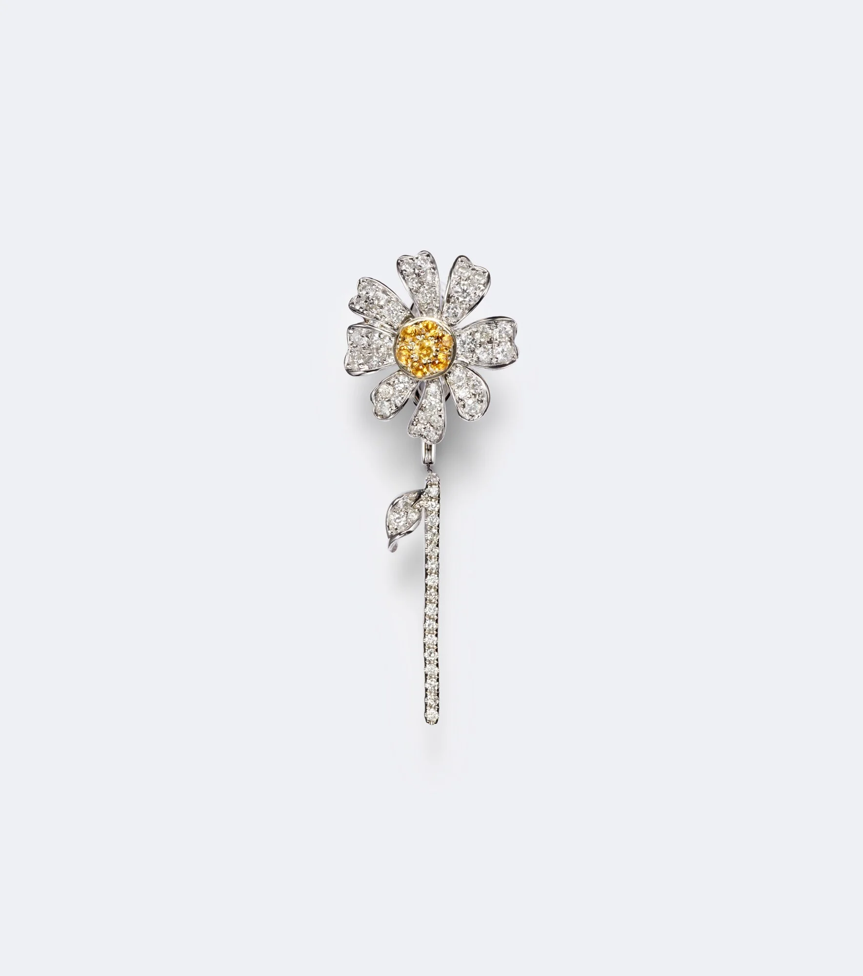 Marguerite 9kt white gold single earring with diamonds and citrines - 1