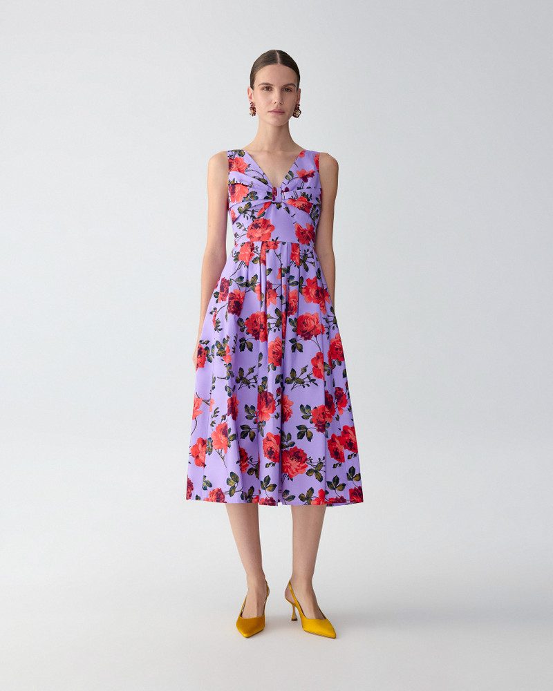 CAROLINA HERRERA Rose-Print V-Neck Midi Dress outlook