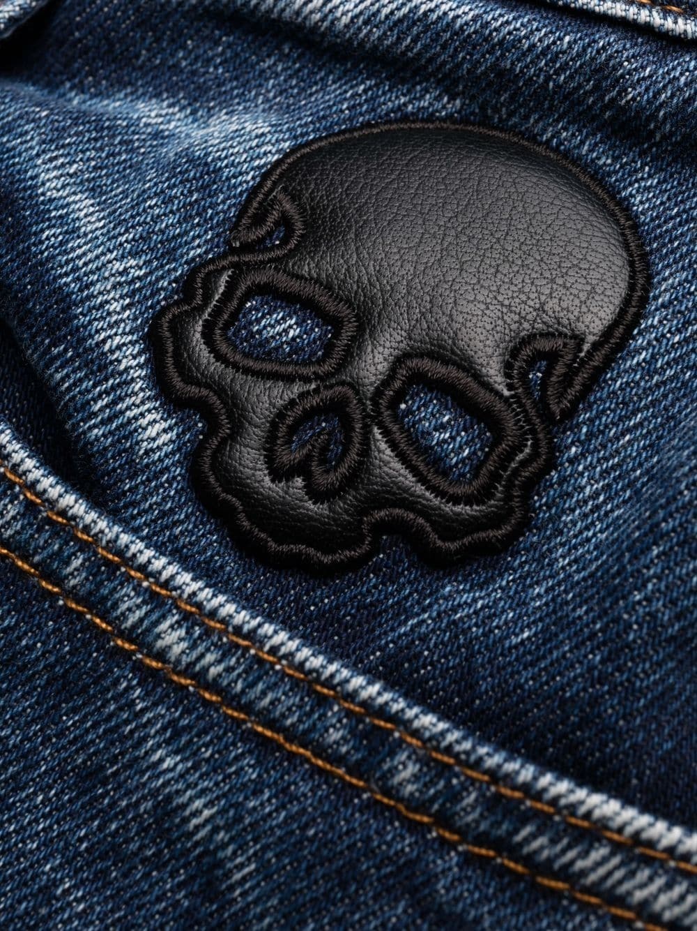 skull-patch tapered jeans - 7