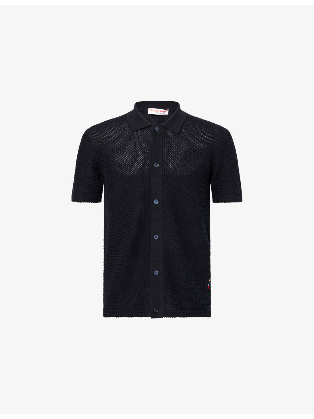 Short-Sleeve Semi-Sheer Crochet Knitted Polo Top - 1