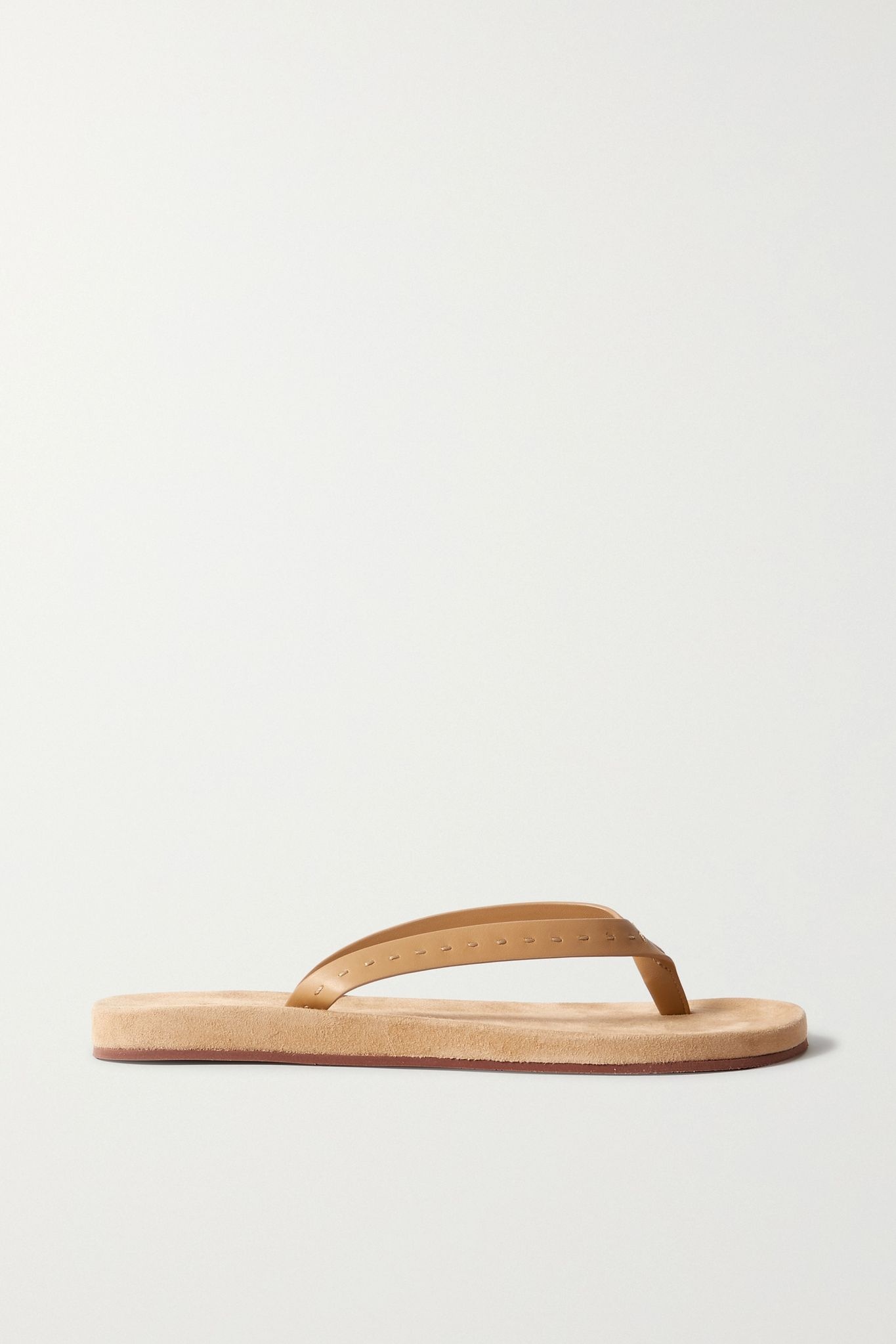 My LP topstitched leather-trimmed suede flip flops  - 1