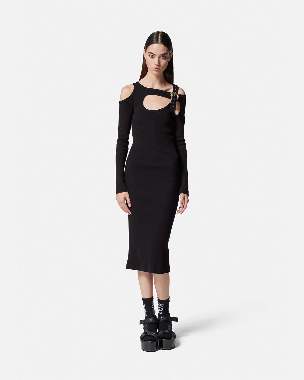 Baroque Buckle Cutout Midi Dress - 3