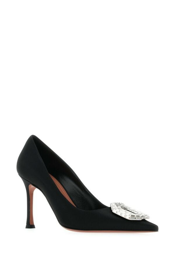 Amina Muaddi Women Camelia Pump 90 Satin Black White B - 6