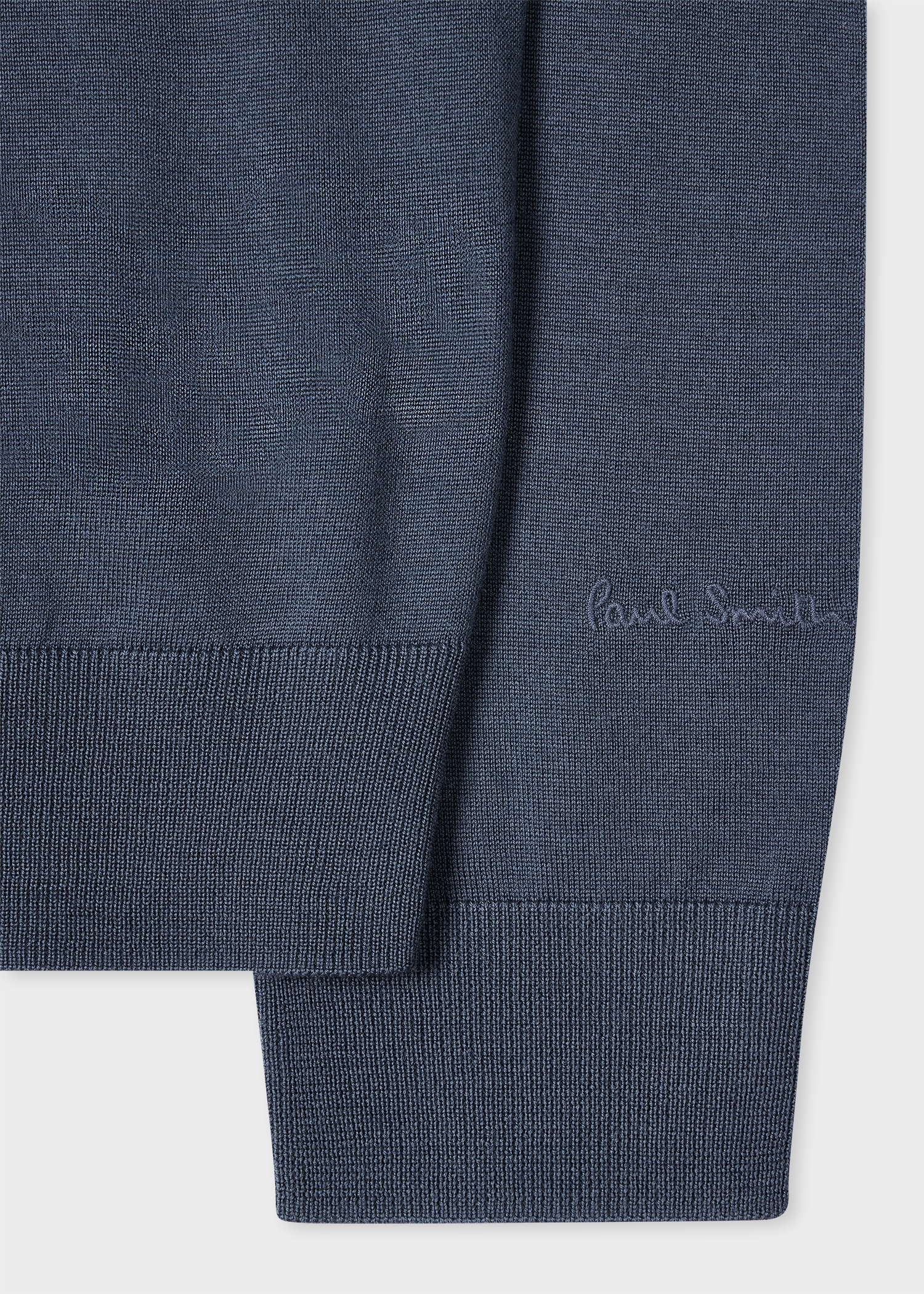 Stone Blue Merino Wool Full-Zip Cardigan - 2