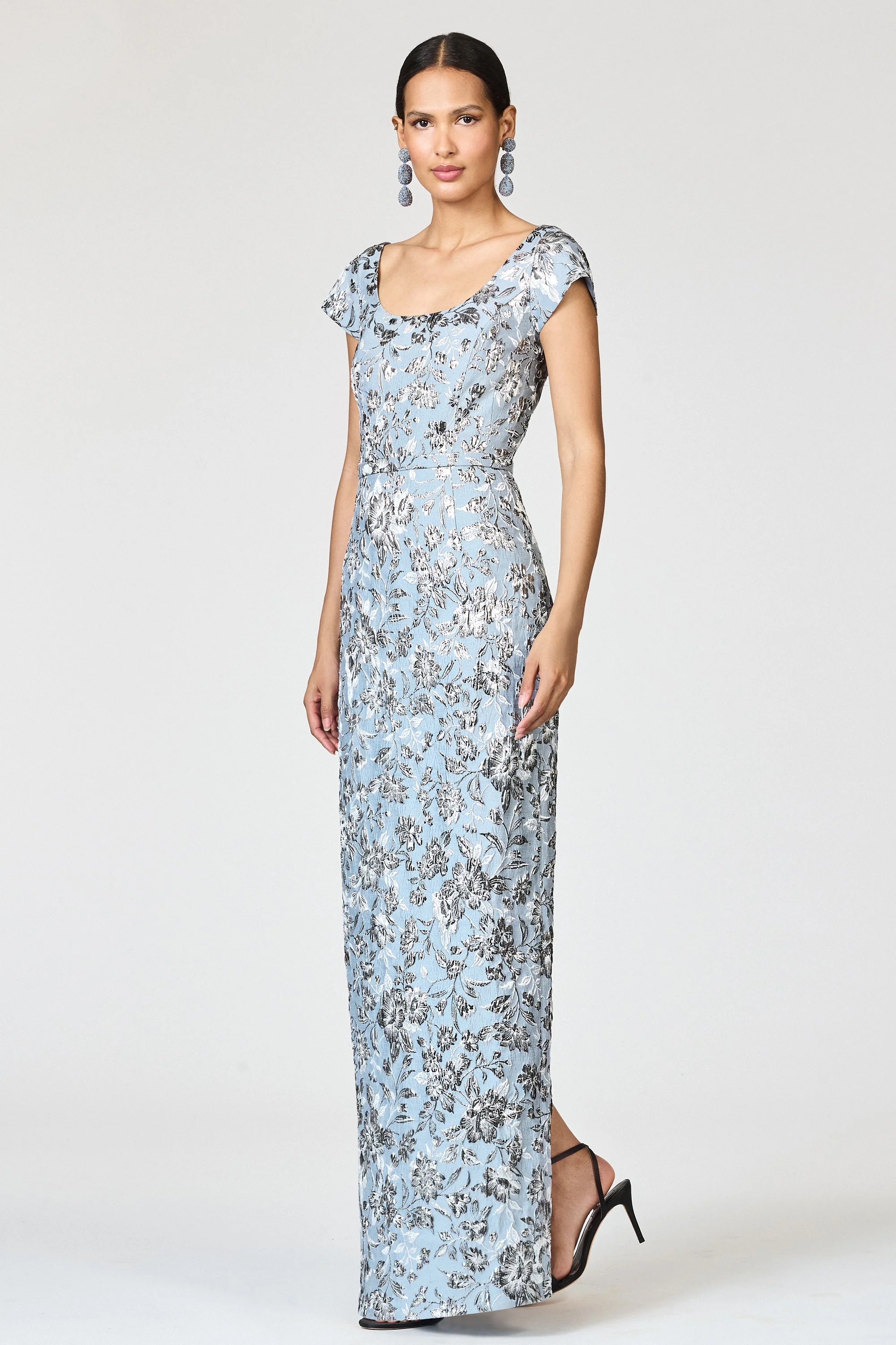 METALLIC CLOQUE GRACE GOWN - PEWTER GARDENS - 1