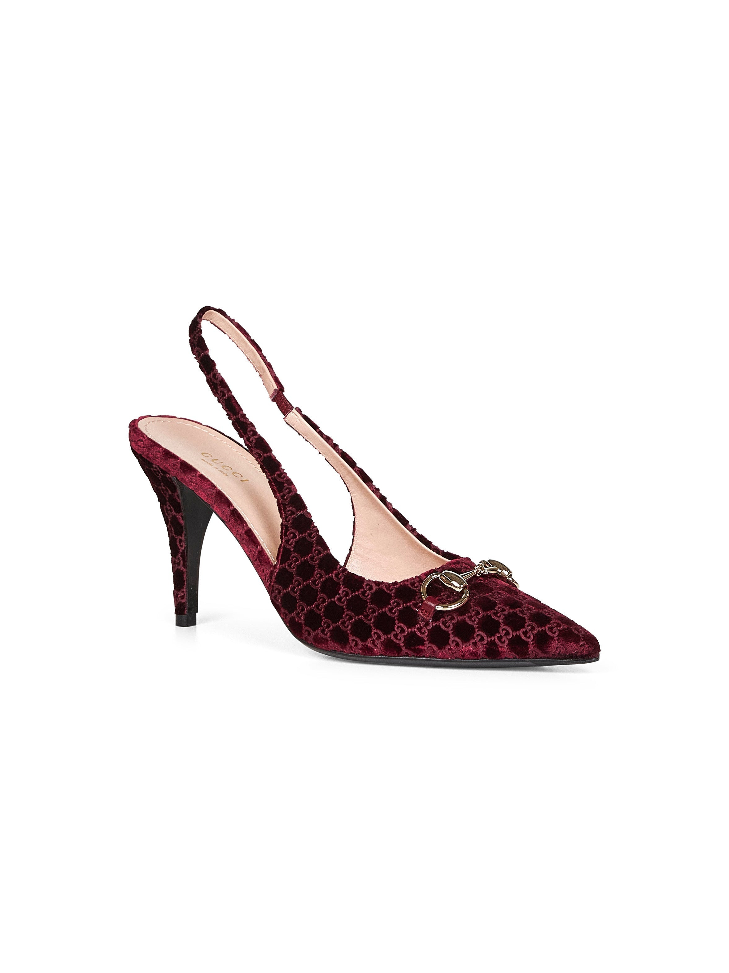 Gucci Women Burgundy Slingback Pumps With Horsebit - 2