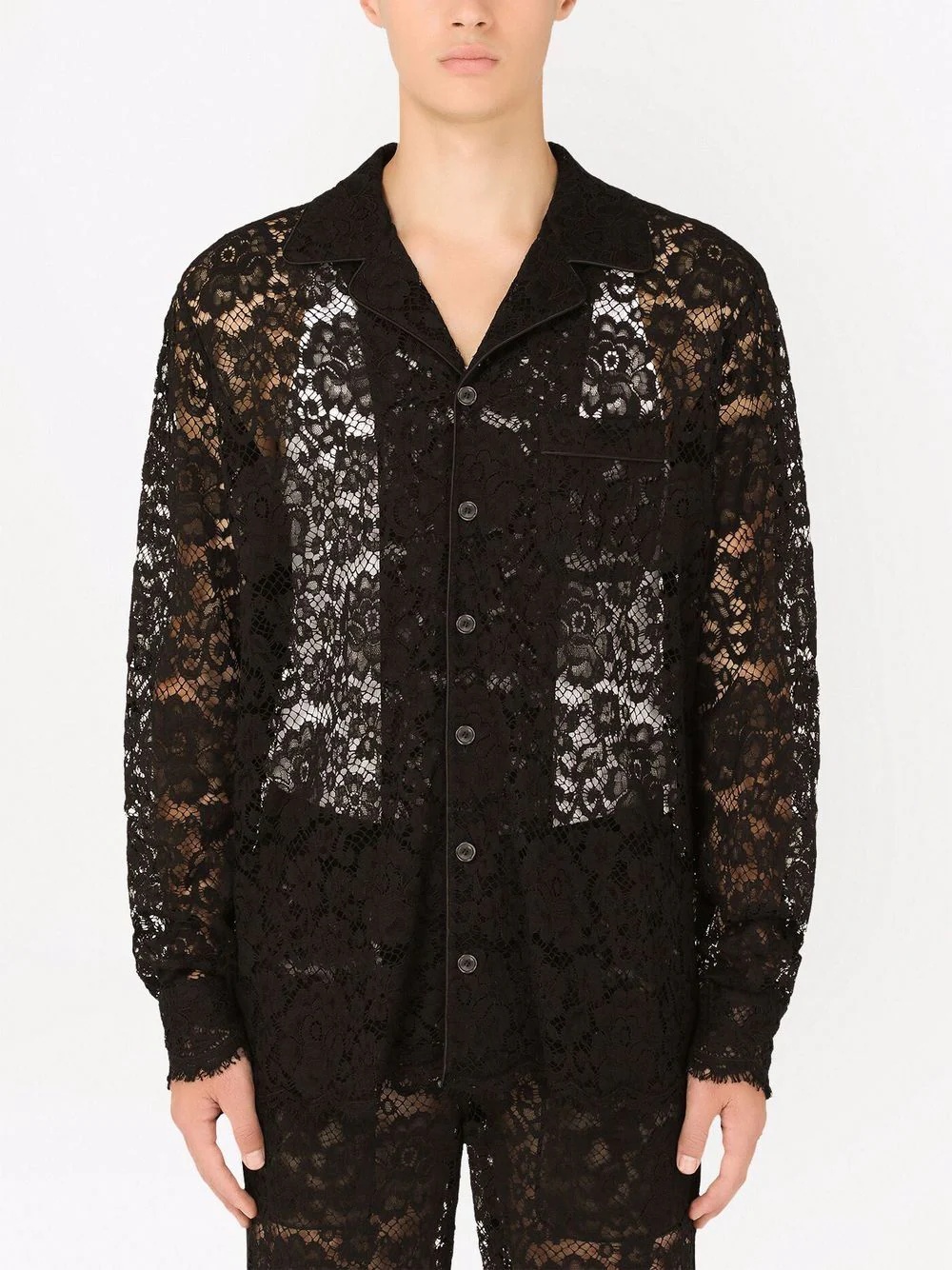 lace-panel long-sleeve shirt - 3