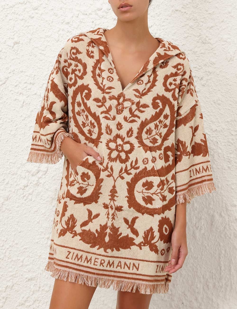 【Zimmermann】Wylie hooded frayed cotton-terry mini dress Zimmermann WYLIE HOODED TOWELING DRESS | REVERSIBLE