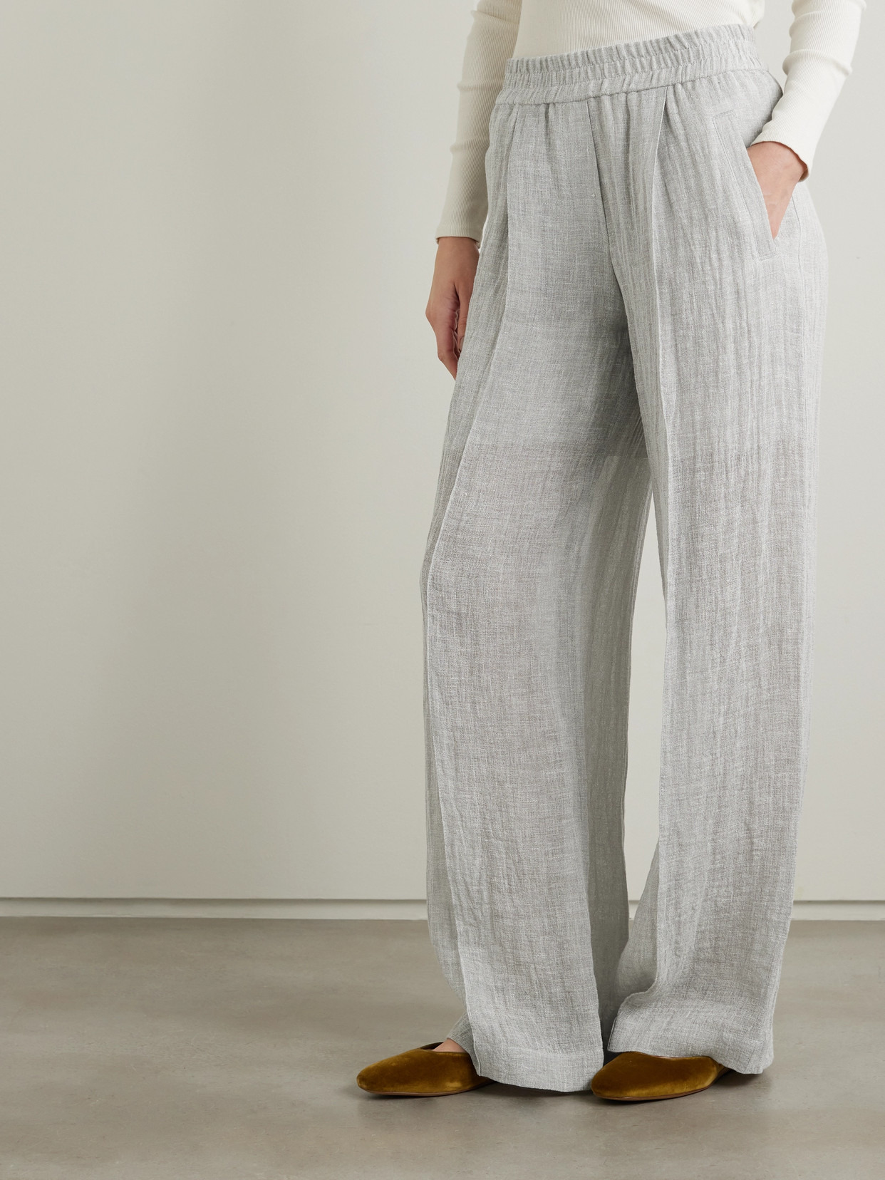 Crinkled Linen-blend Wide-leg Pants - 4