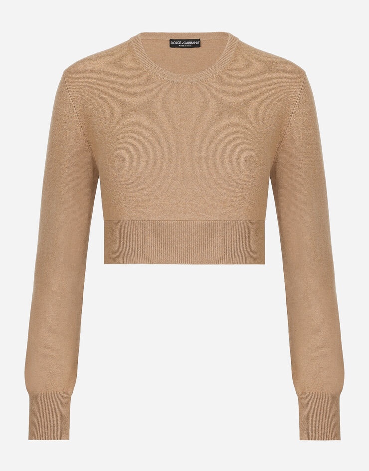Cropped wool and cashmere round-neck sweater - 1
