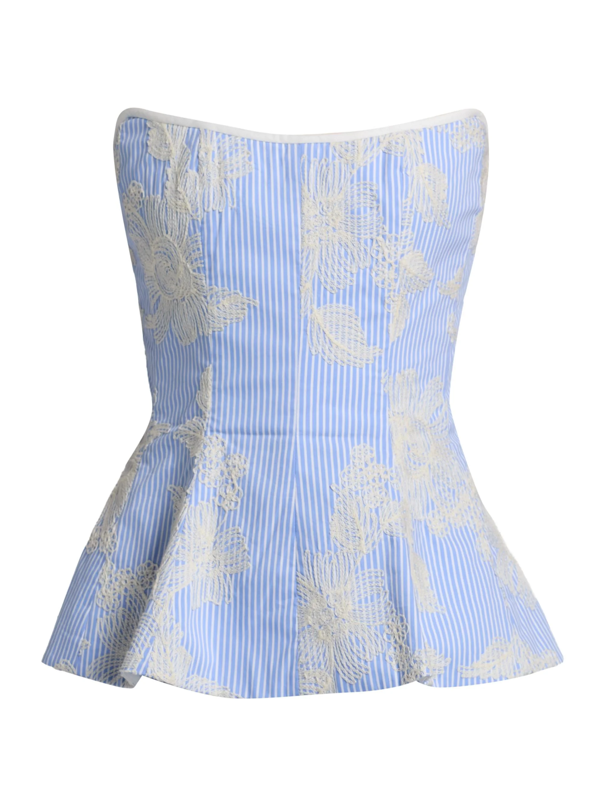 Women's Lola Floral-Embroidered Pinstripe Peplum Top - Ivory And Blue Floral - 1