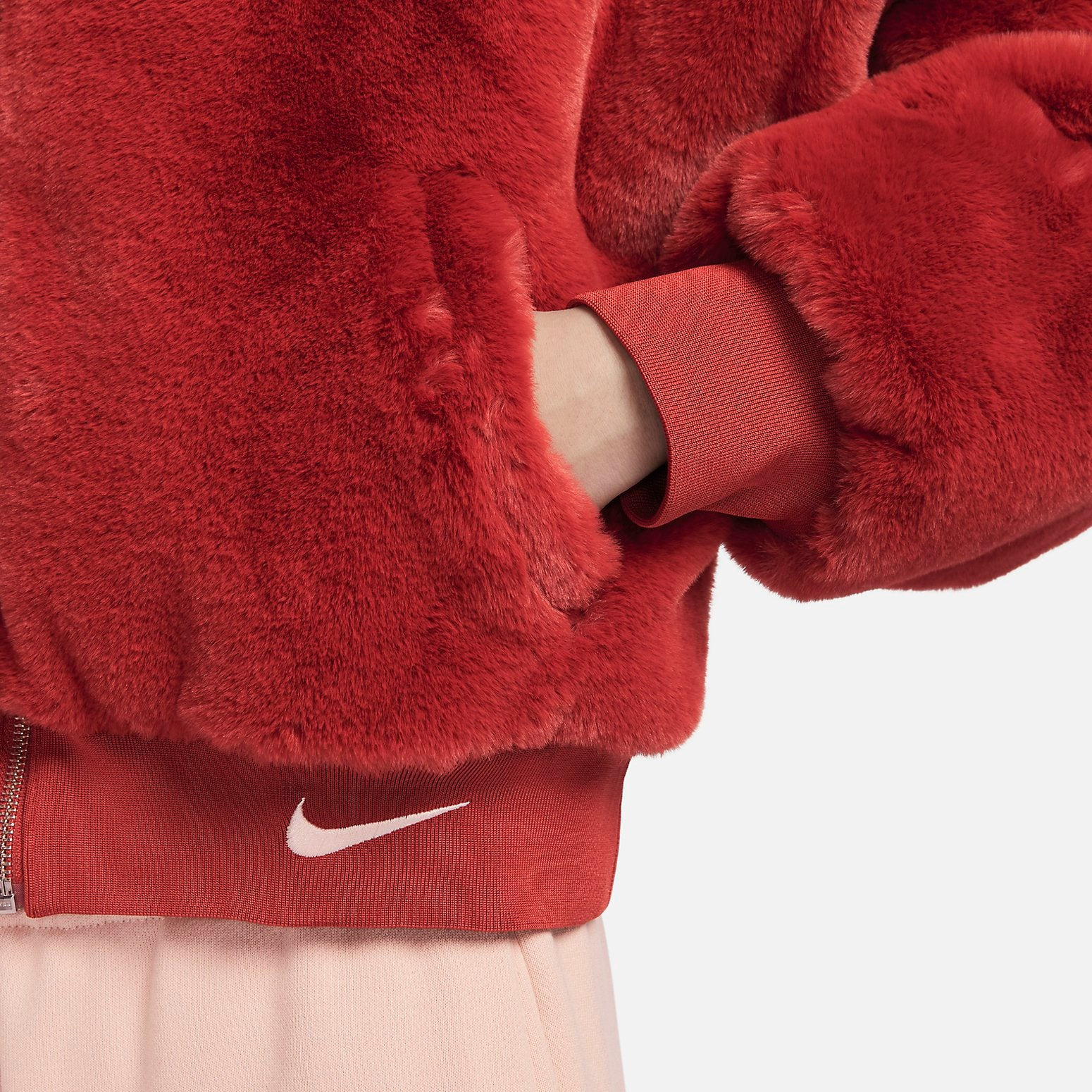 (WMNS) Nike Sportswear Reversible Faux Fur Bomber Jacket 'Red' FB8693-832 - 3