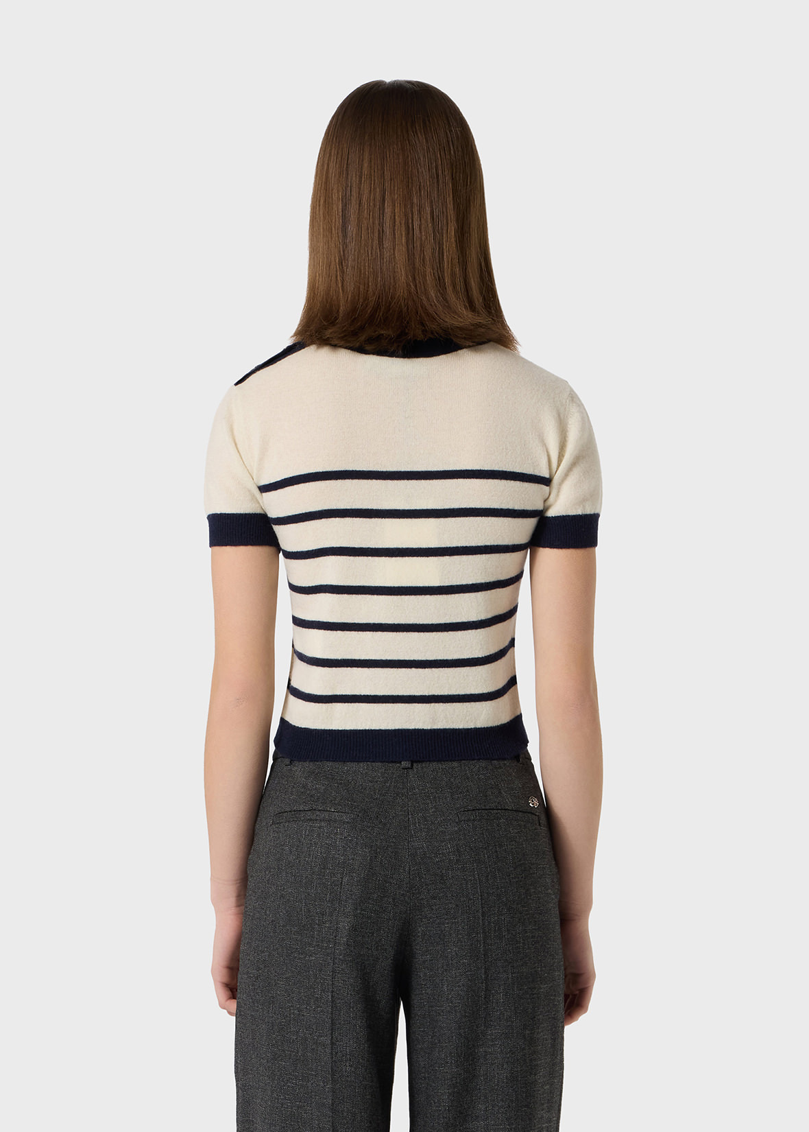 SHORT-SLEEVE MARINIÈRE SWEATER WITH BLUMARINE LOGO - 4