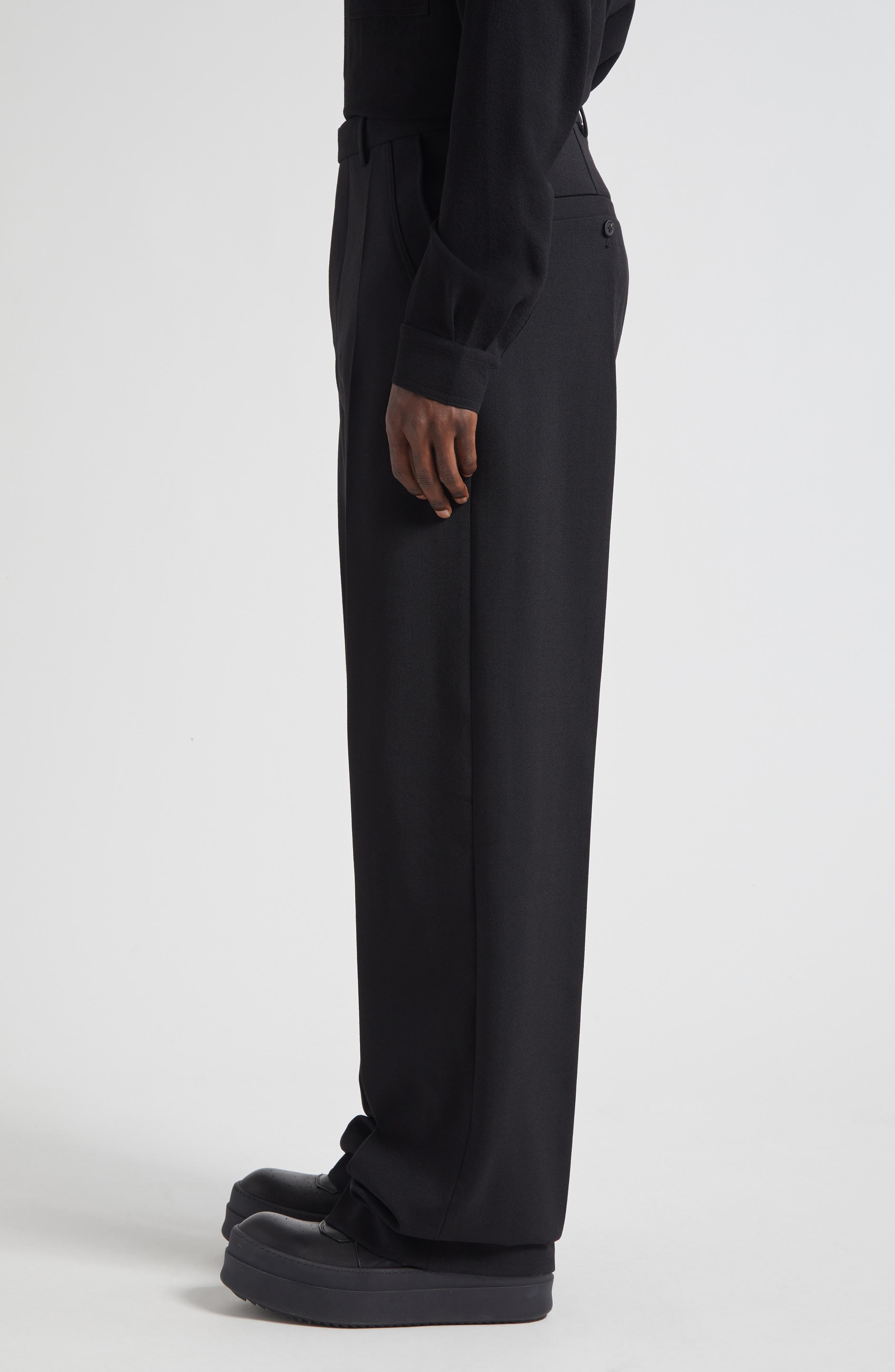 Rick Owens Tailored Geth Wide Leg Virgin Wool Pants in Black at Nordstrom - 4