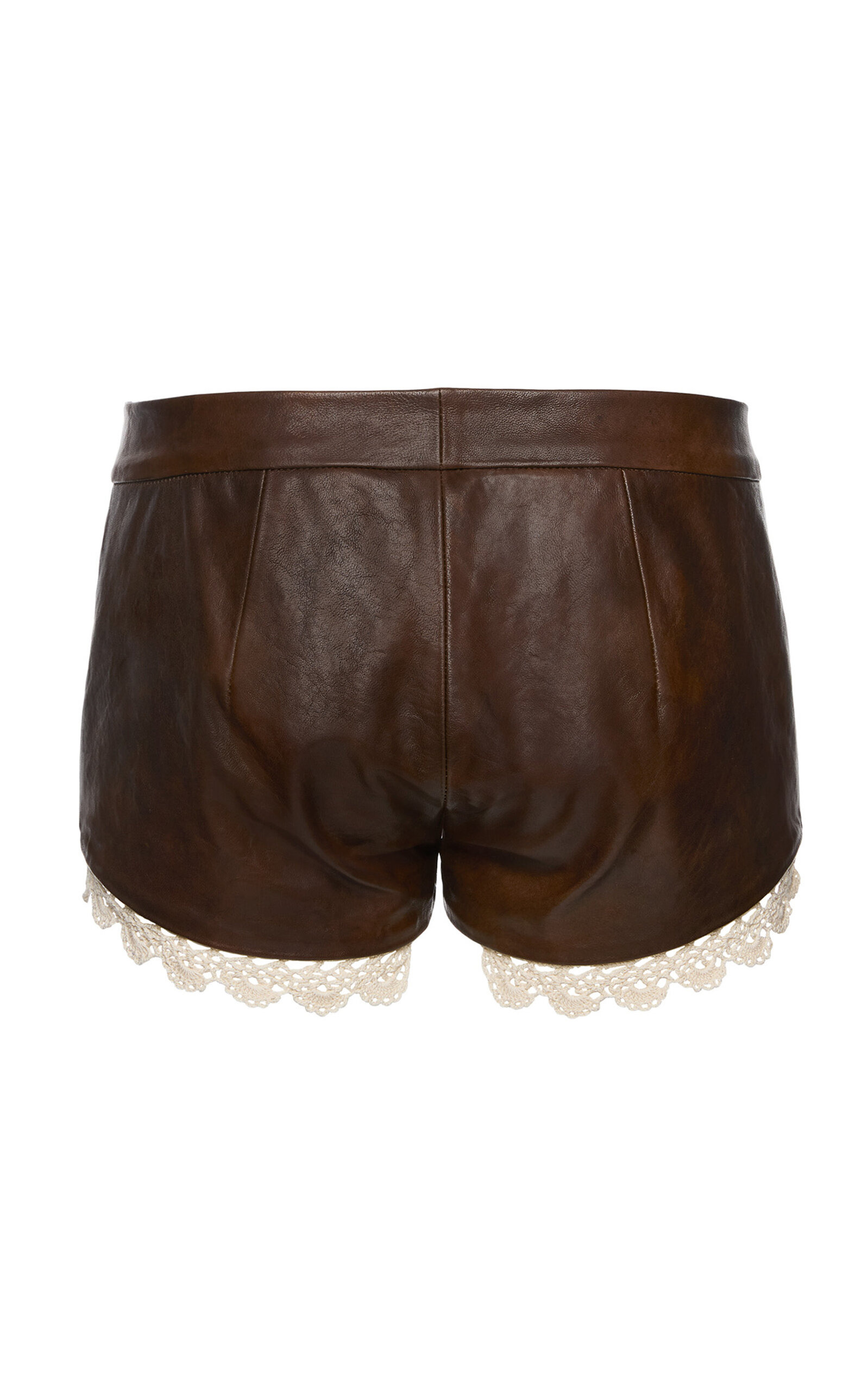 Scallop Trim Leather Shorts brown - 5