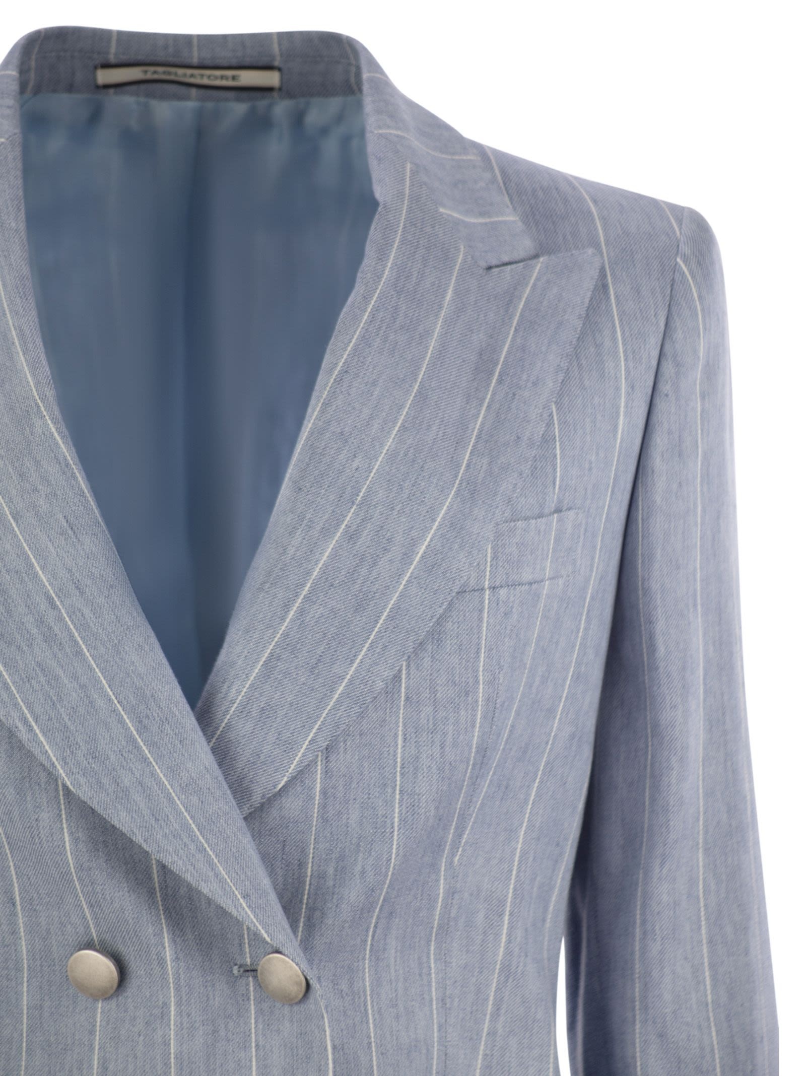TAGLIATORE - Tagliatore Women Linen And Cotton Double-Breasted Pinstripe Blazer - 4