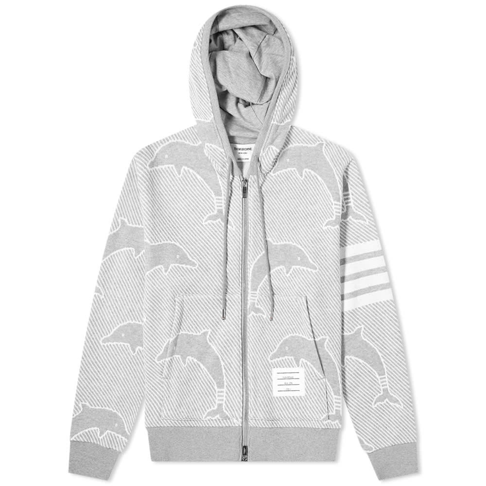 Thom Browne Dolphin Jacquard Four Bar Zip Hoody - 1