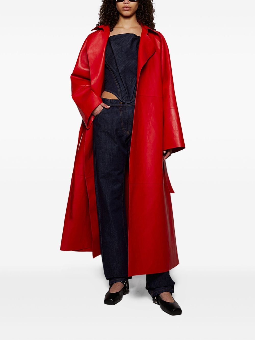 belted leather coat - 2