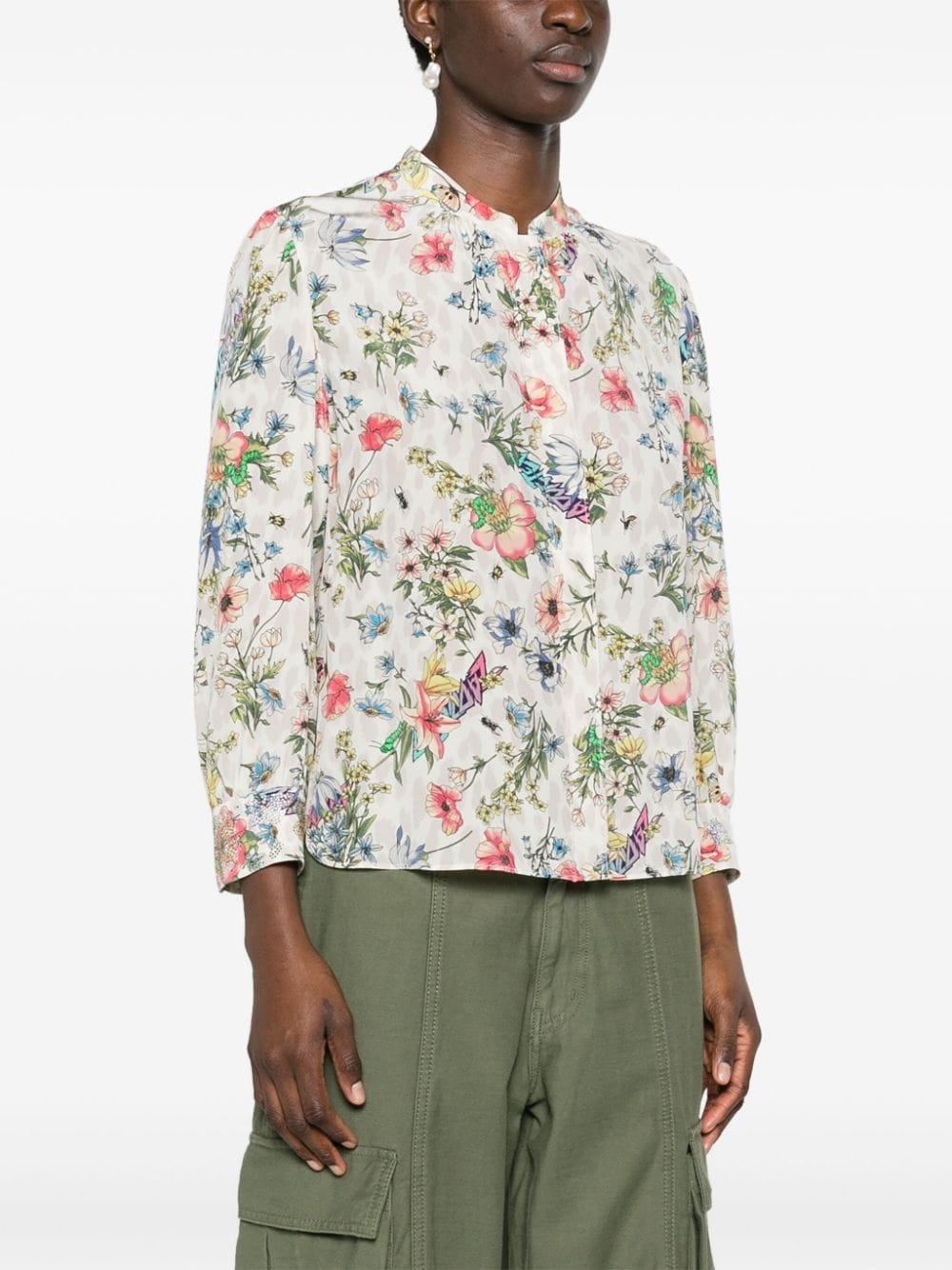 floral-print silk blouse - 3