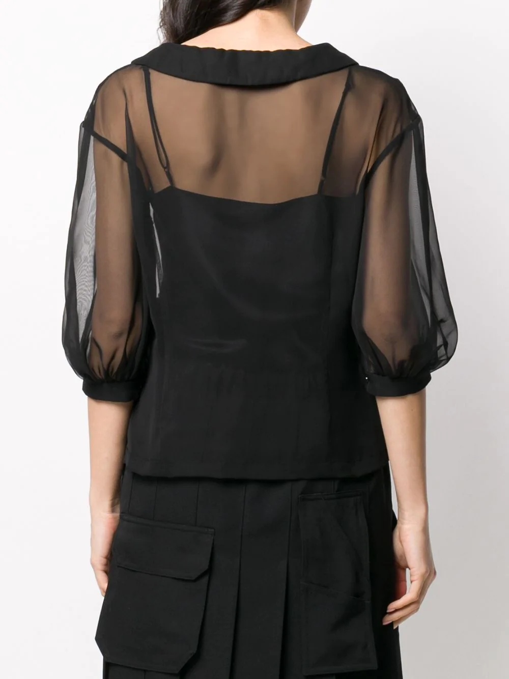 sheer 3/4 sleeves shirt0 - 4