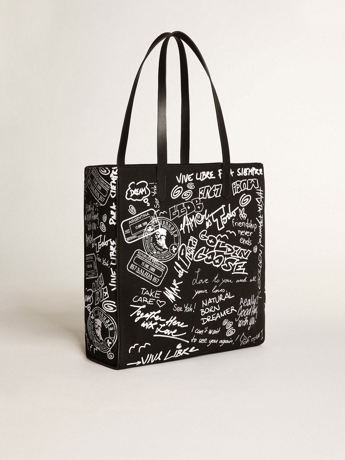 Black North-South California Bag with contrasting white graffiti print - 4