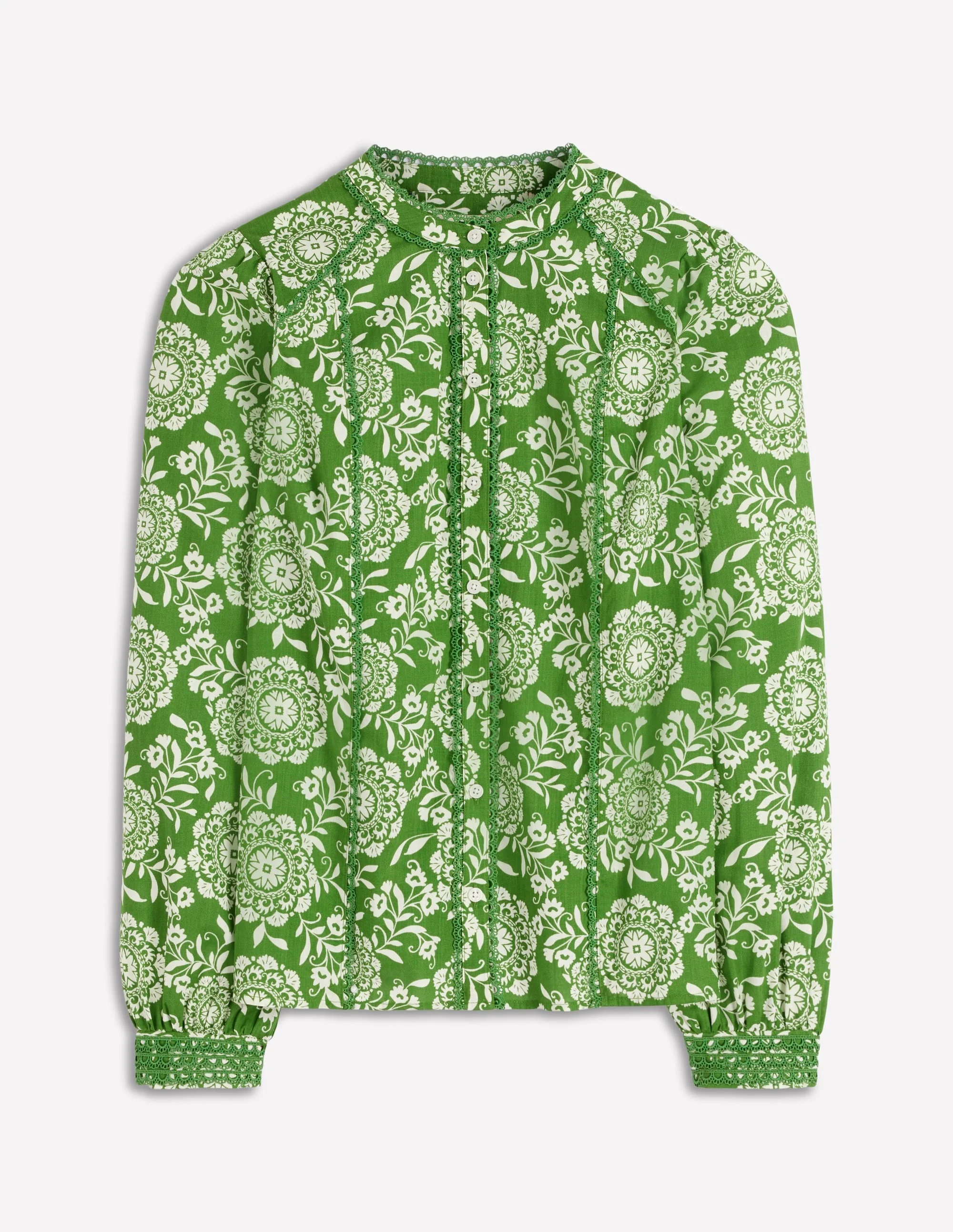 Rhea Trim Insert Cotton Top-Green, Decorative Blossom - 1