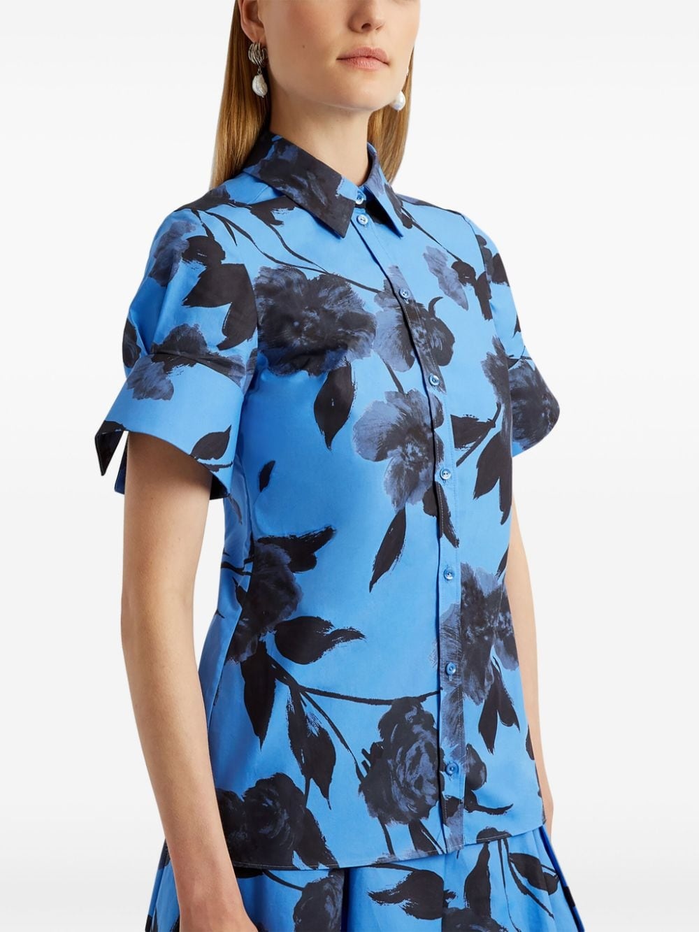 floral-print flare-sleeve poplin shirt - 5