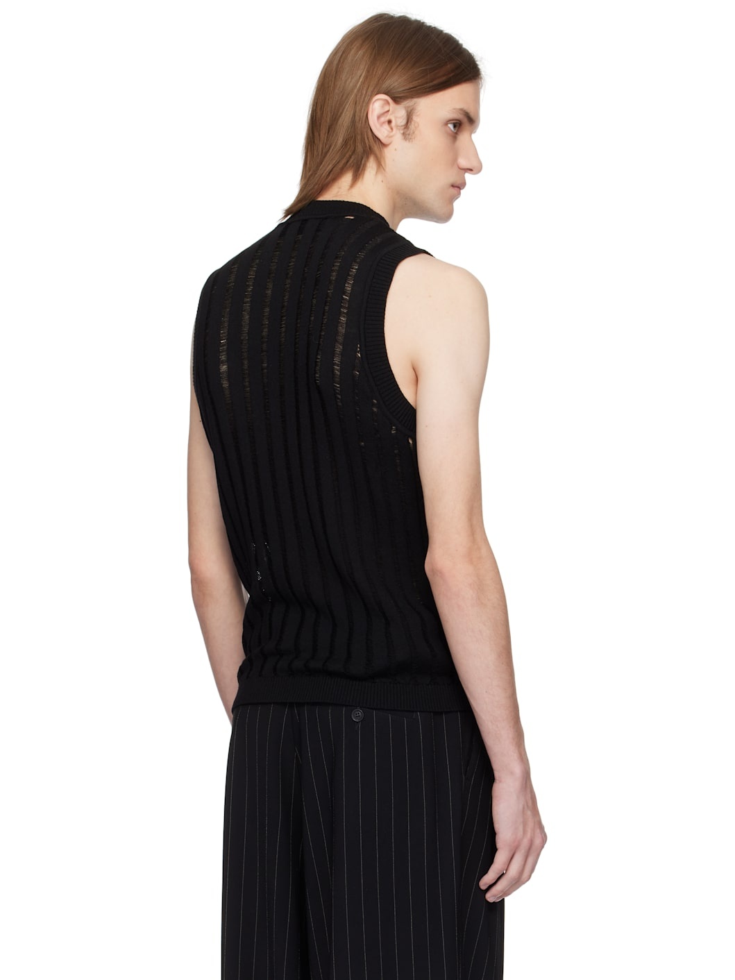 Black Ribbed Sleeveless Laddering Tank Top - 3
