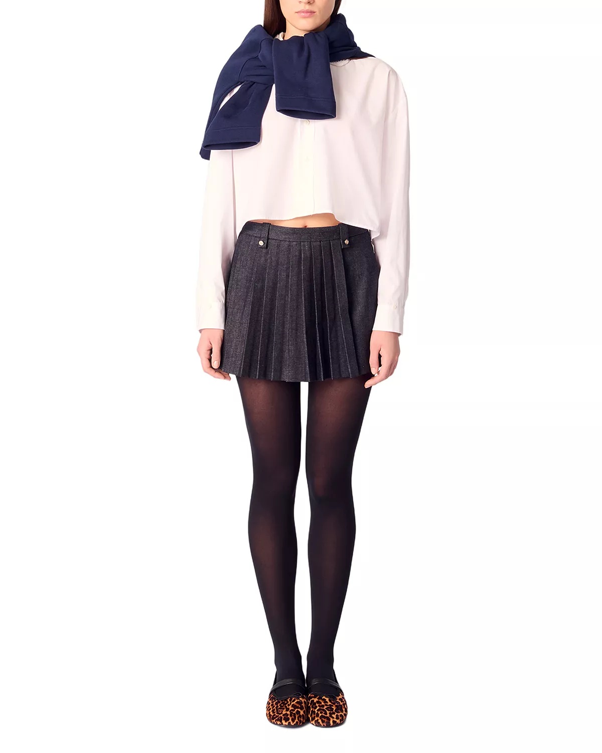 Layered Effect Pleated Denim Shorts - 8