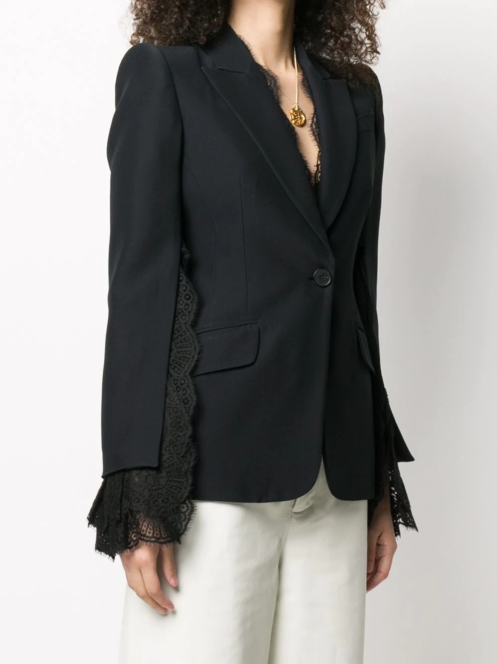 lace trim blazer - 3