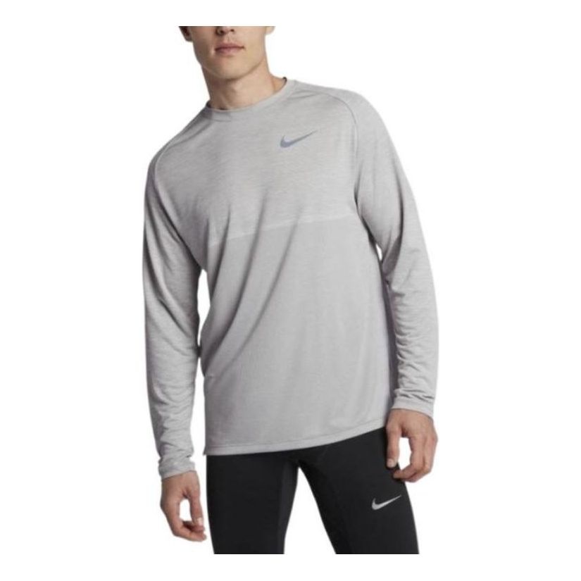 Men's Nike Medalist Dry Chest Embroidered Logo Round Neck Long Sleeves Gray T-Shirt 891425-027 - 1